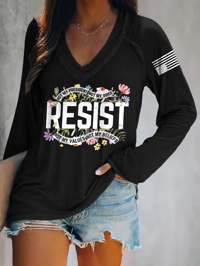 V-neck Retro Resist Not My President, Not My Voice, Not My Values, Not My Beliefs Print T-Shirt