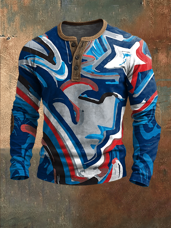 Men's Football Print Henley Top