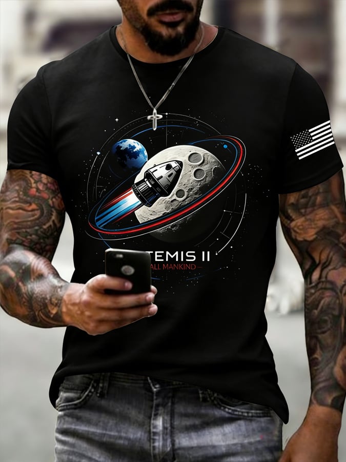 Men's Artemis II Round Neck Casual Printed T-Shirt