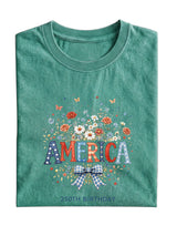 America Flowers Cotton Short-sleeve T-shirt
