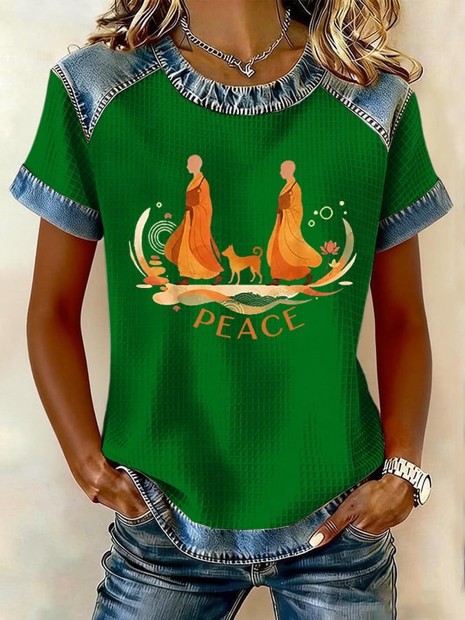 Retro Walk For Peace Monks With Aloka Dog Print Print T-Shirt