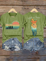Retro Walk For Peace Love In Every Step Walk In Peace Like Aloka Dog Print T-Shirt