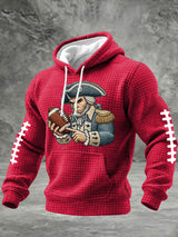 Men's Football Print Checkered Fabric Hooded Sweatshirt