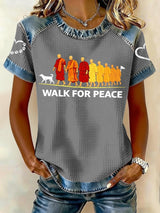 Retro Walk For Peace Monks With Aloka Dog Print T-Shirt