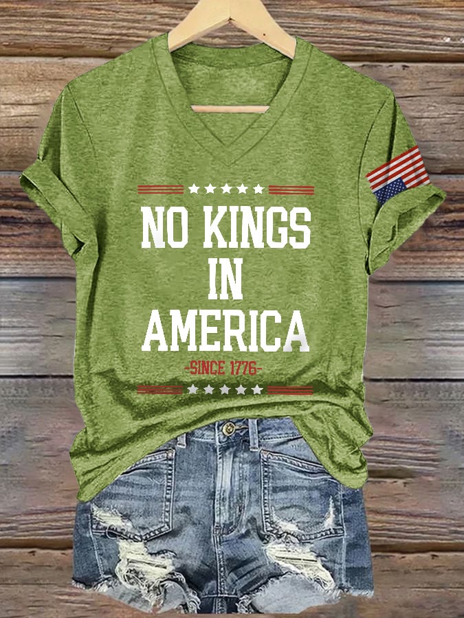 🔥Buy 3 Get 15% Off🔥V-Neck Retro No Kings In America Since 1776 Print T-Shirt