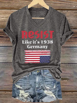 V-Neck Retro Resist Like It's 1938 Germany Print T-Shirt