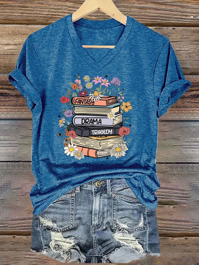 🔥Buy 3 Get 15% Off🔥Women's Casual Fashion Book Fdt Printed T-Shirt