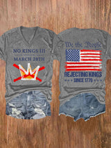 V-Neck Retro No Kings III 50 State Nationwide Protest March 28th Rejecting Kings Since 1776 Print T-Shirt