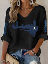 Women's Football Print Waffle Long Sleeve T-Shirt