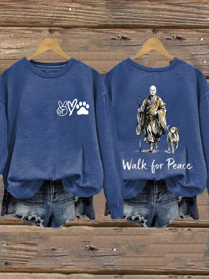 Retro Walk For Peace Monks With Aloka Dog Print Sweatshirt