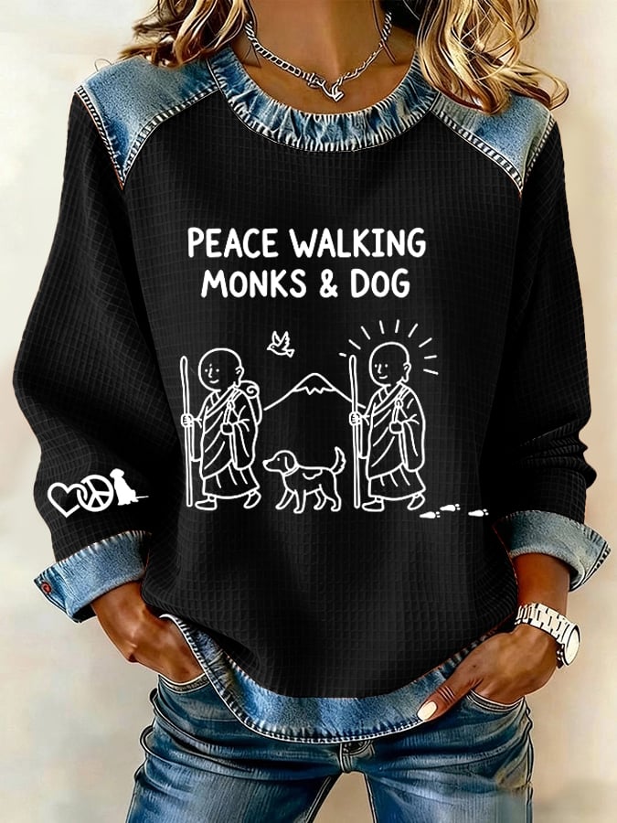 Retro Walk For Peace Monks With Aloka Dog Print Sweatshirt