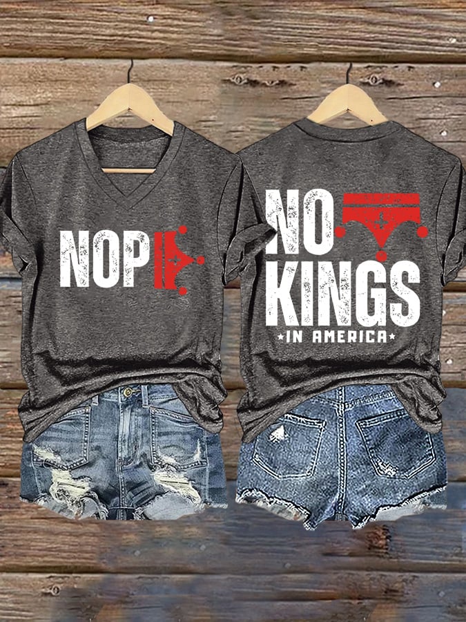 🔥Buy 3 Get 15% Off V-Neck Retro No Kings In America Print T-Shirt