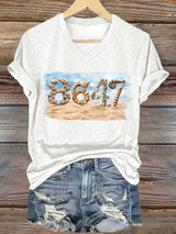 🔥Buy 3 Get 15% Off🔥V-Neck Retro 8647 Beach Seashells Print T-Shirt
