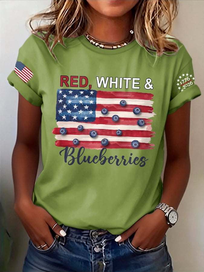 Retro Red White And Blueberries United States Of America • 1776–2026 Print T-Shirt