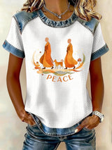 Retro Walk For Peace Monks With Aloka Dog Print Print T-Shirt