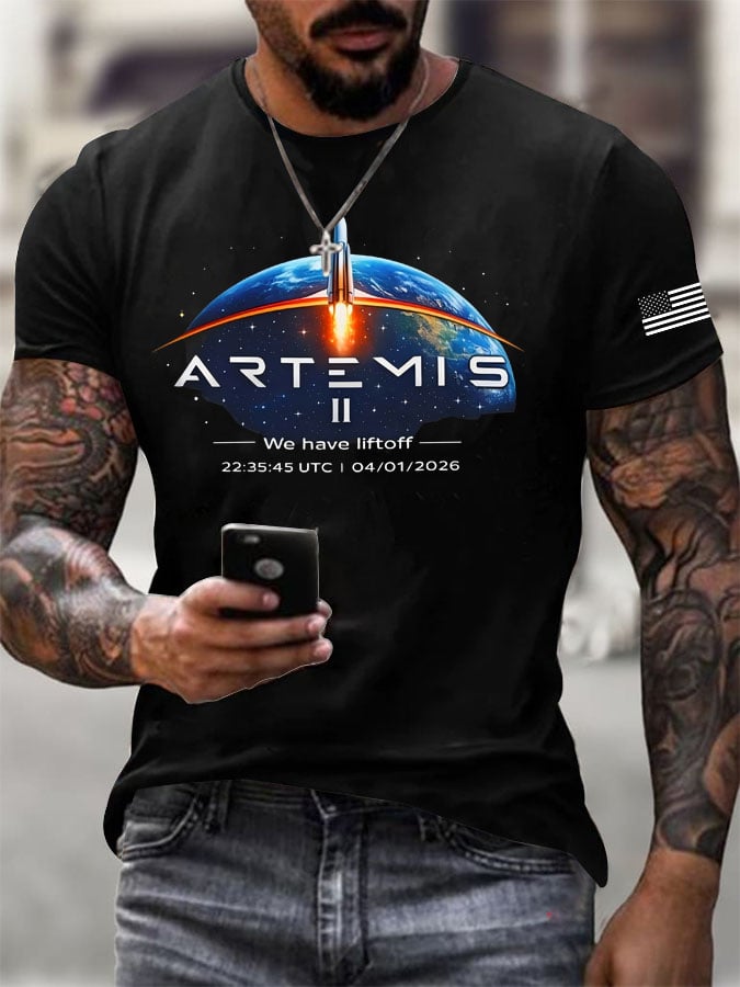 Men's Artemis II Round Neck Casual Printed T-Shirt