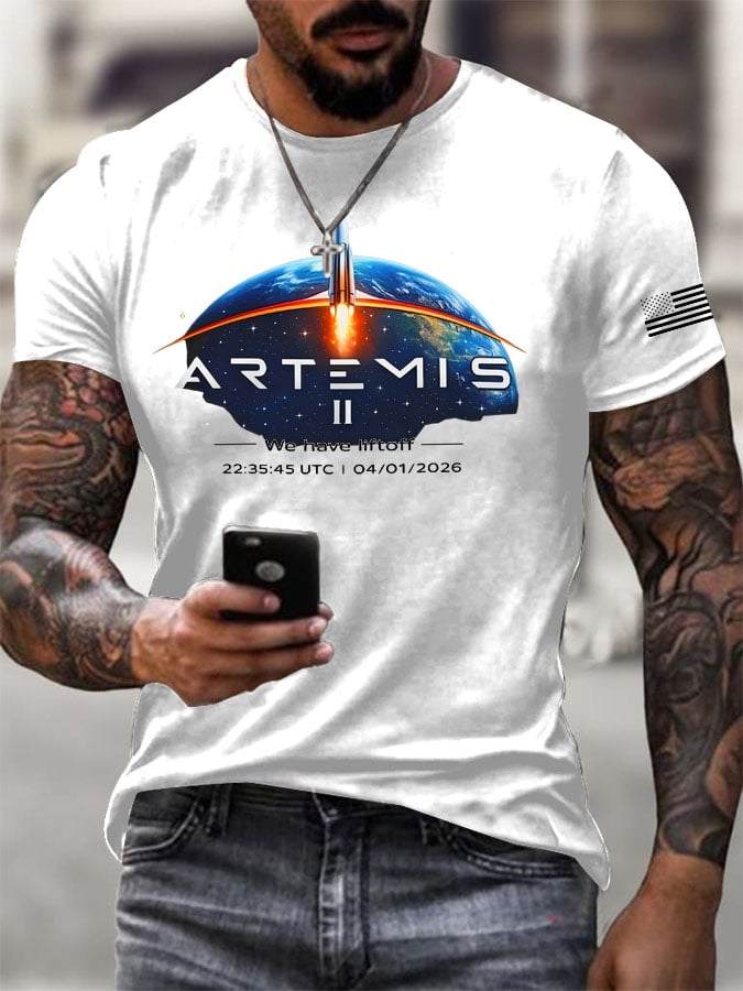 Men's Artemis II Round Neck Casual Printed T-Shirt