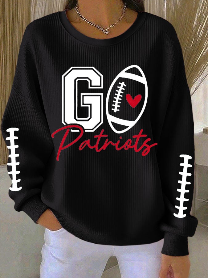 Women's Football Print Knit Crew Neck Long Sleeve Top