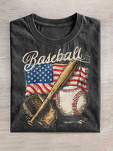 Vintage Baseball American Flag Cotton Short Sleeve T-shirt