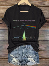 V-Neck Retro Artemis II See You On The Dark Side Of The Moon Print T-Shirt
