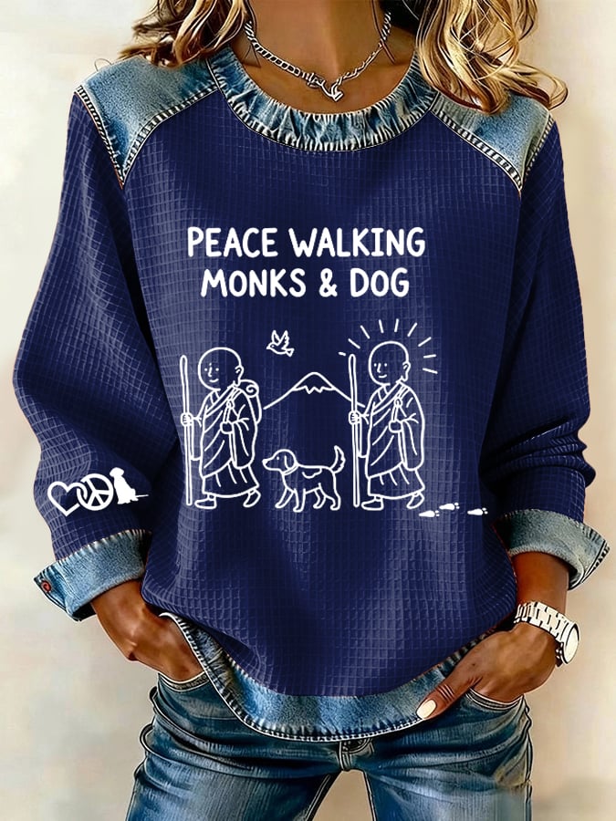 Retro Walk For Peace Monks With Aloka Dog Print Sweatshirt