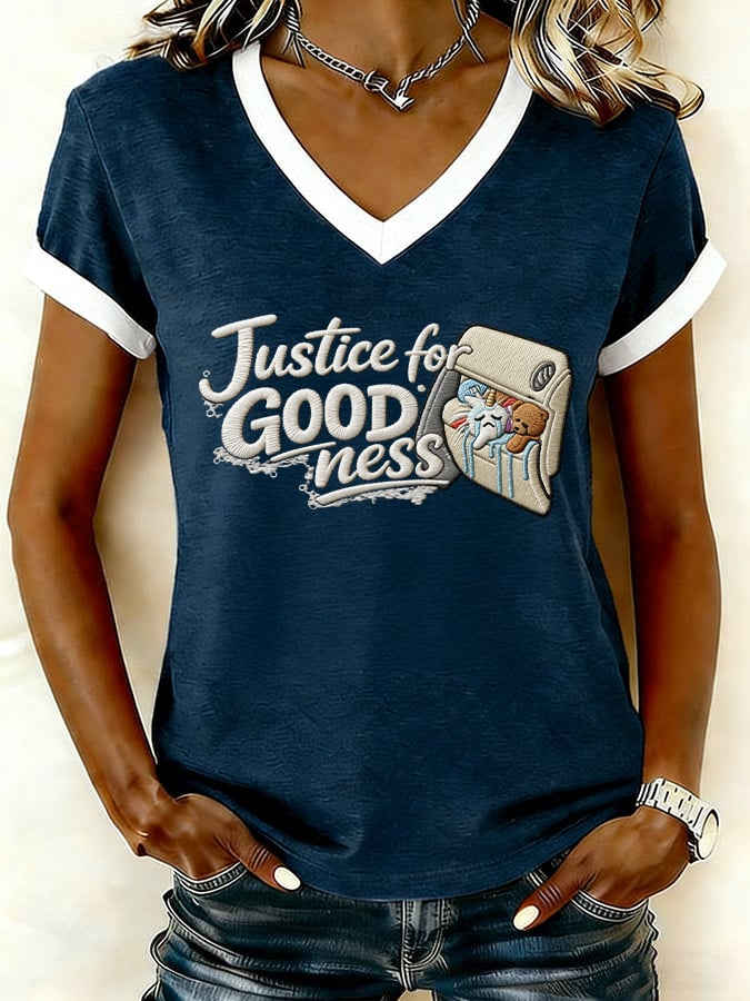 Women's Justice For GOODness Print V Neck T-shirt