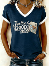 Women's Justice For GOODness Print V Neck T-shirt