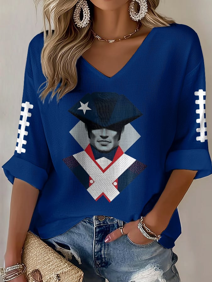 Women's football Print Waffle Long Sleeve T-Shirt