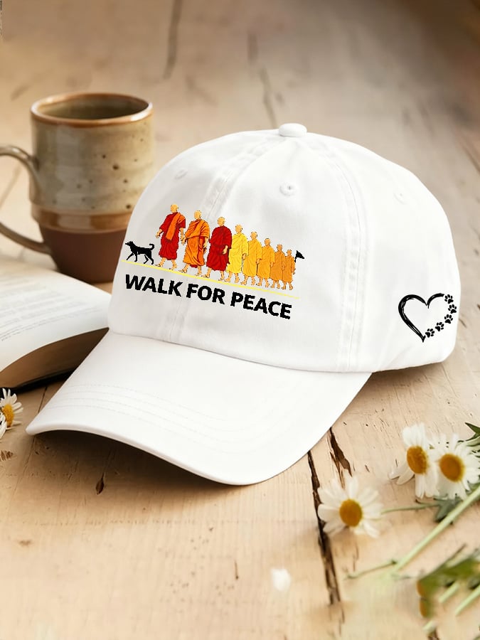 Retro Walk For Peace Monks With Aloka Dog Print Baseball Cap
