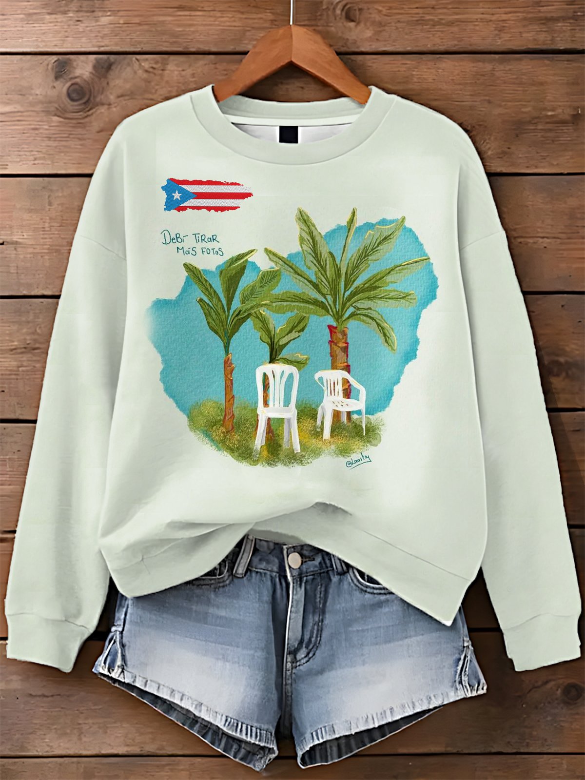 Puerto Rico Color Leisure Printed Long Sleeve Casual Top