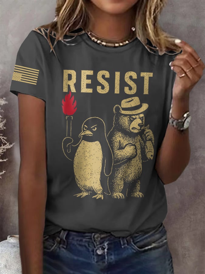 🔥Buy 3 Get 15% Off🔥Retro Bear And Penguin Resist Print T-Shirt