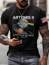Men's Retro Artemis II Dark Side Of The Moon Print T-Shirt