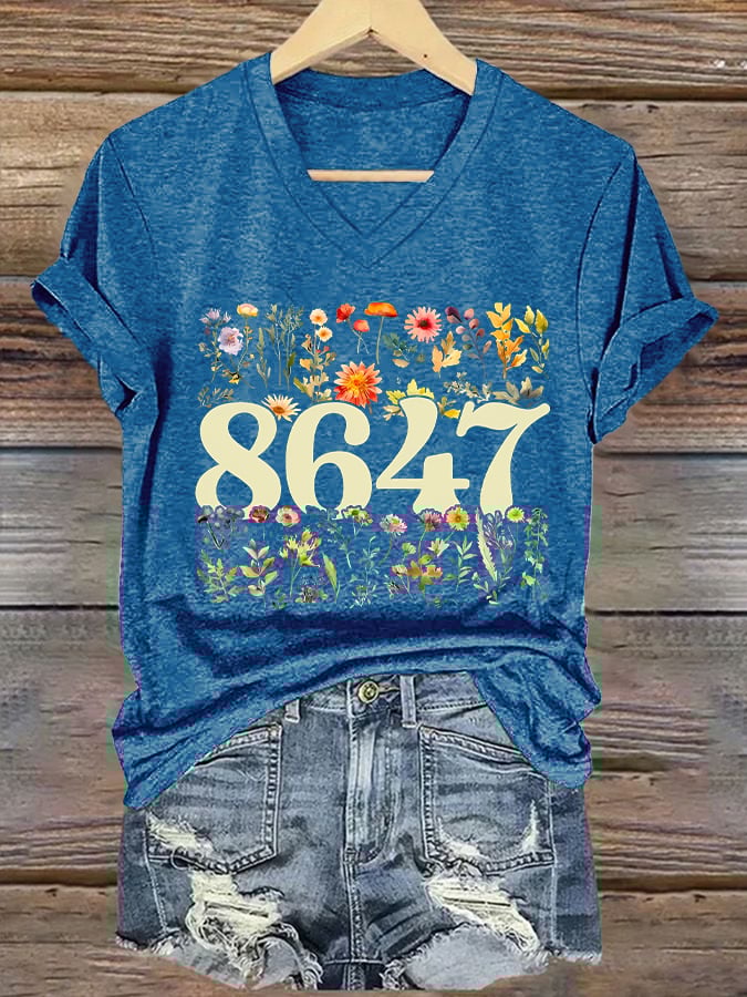 🔥Buy 3 Get 15% Off🔥V-neck 86/47 Flowers Print  T-Shirt
