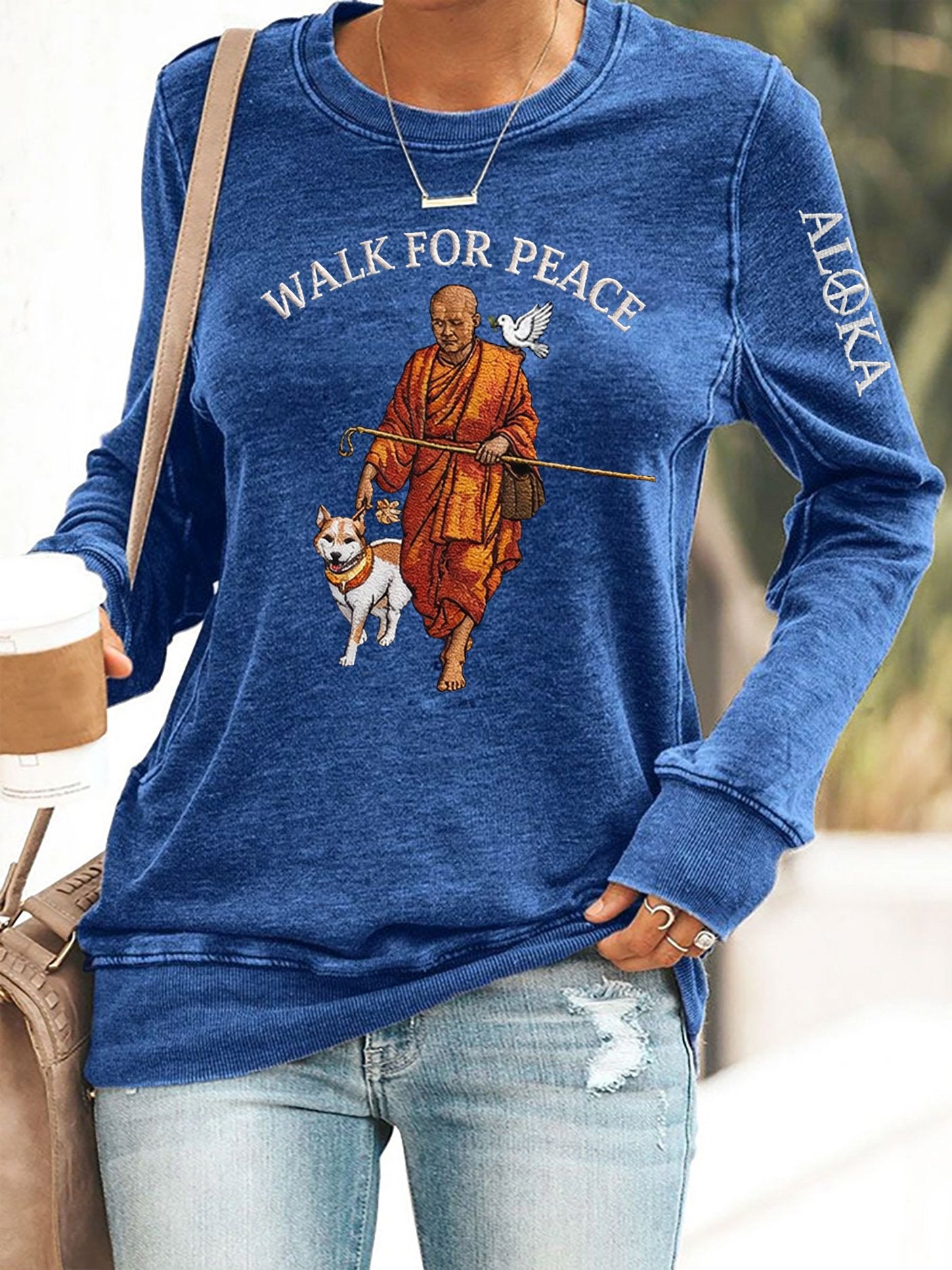Retro Walk For Peace Monks With Aloka Dog Print Sweatshirt
