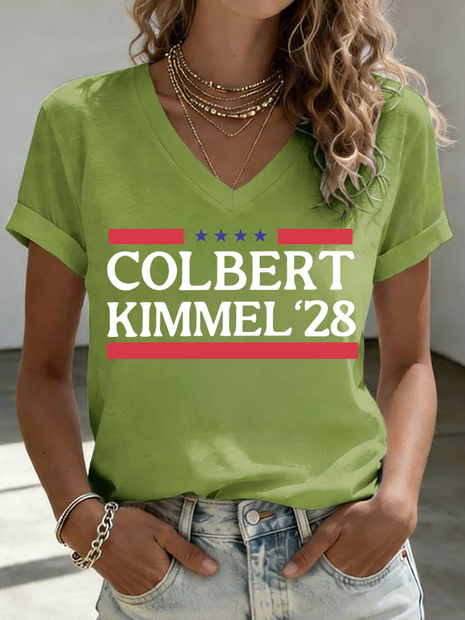 V-Neck Women's Talk Show Colbert& Kimme 2028 Print T-Shirt