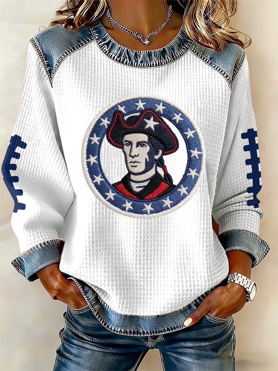 Women's rugby print long-sleeved sweatshirt