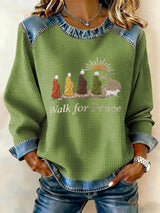 Retro Walk For Peace Monks With Aloka Dog Print Sweatshirt