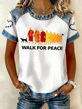 Retro Walk For Peace Monks With Aloka Dog Print T-Shirt