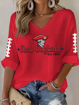 Women's Football Print Waffle Long Sleeve T-Shirt