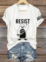 🔥Buy 3 Get 15% Off🔥V-Neck Retro Penguins Resist Tariffs Print T-Shirt