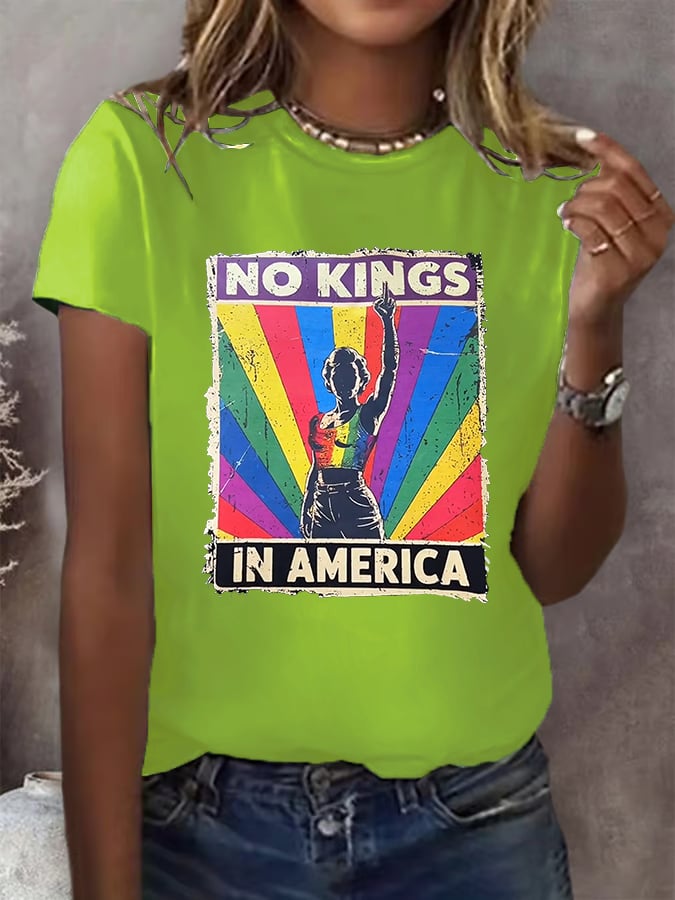 🔥Buy 3 Get 15% Off🔥No Kings In America Print  T-shirt