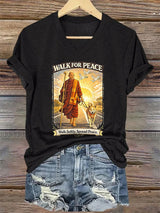 V-Neck Retro Walk For Peace Monks With Aloka The Peace Dog Walk For Peace Walk Softly. Spread Peace Print T-Shirt