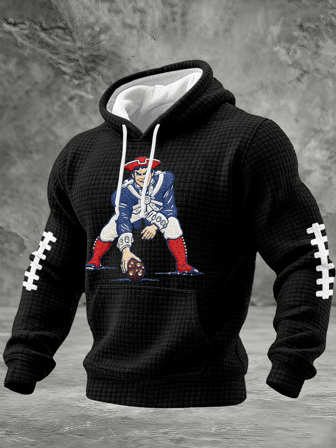 Men's Football Print Checkered Fabric Hooded Sweatshirt