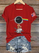 V-Neck Retro Artemis II See You On The Dark Side Of The Moon Print T-Shirt