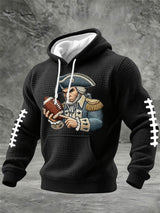 Men's Football Print Checkered Fabric Hooded Sweatshirt