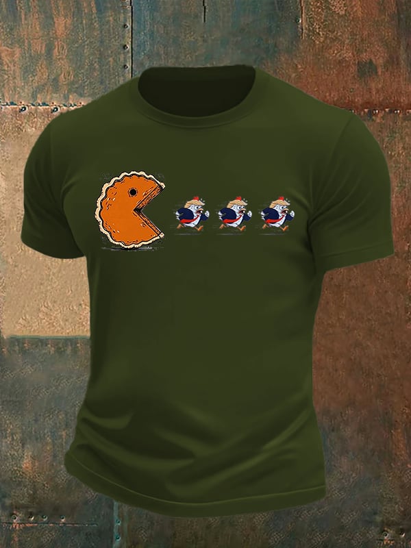 Men's  Funny Turkey Chasing Pie Sublimation FDT Thanksgiving T-Shirt