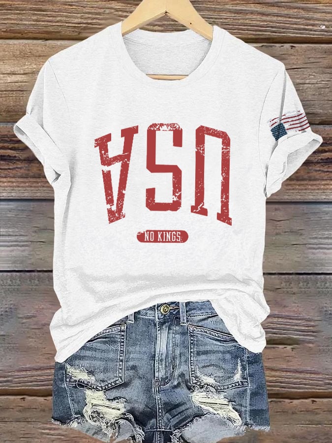 🔥Buy 3 Get 15% Off🔥Retro Upside Down USA & Flag No Kings Print T-Shirt