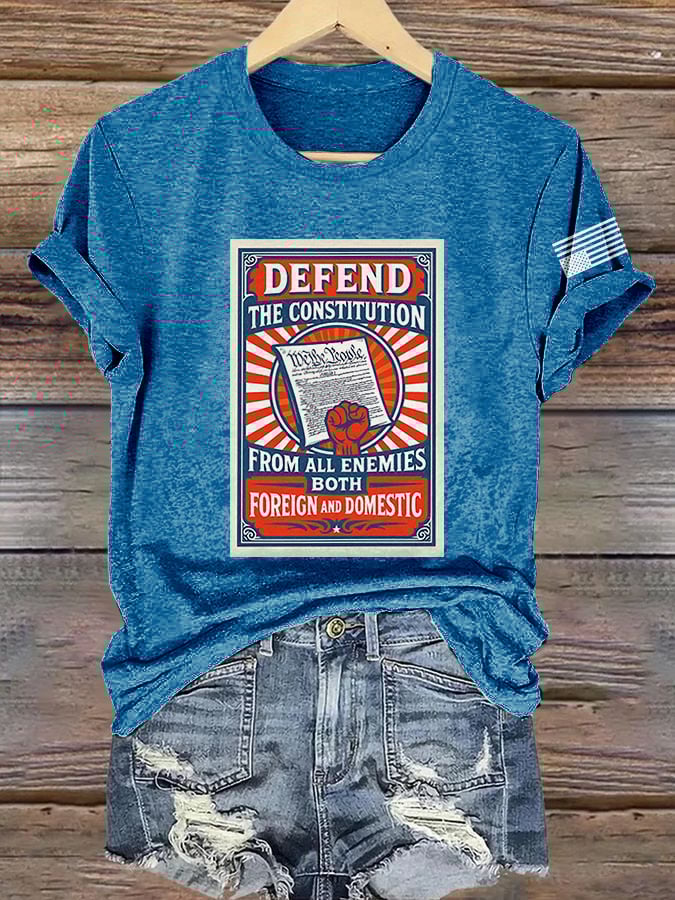 🔥Buy 3 Get 15% Off🔥Retro Defend The Constitution From All Enemies Both Foreign And Domestic Print T-Shirt