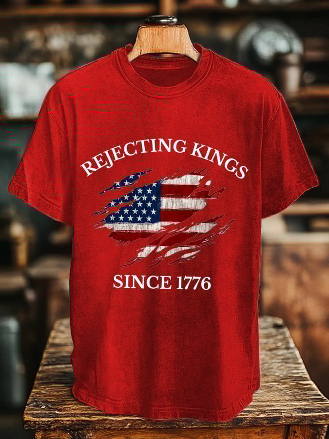 🔥Buy 3 Get 15% Off🔥Men's “Rejecting Kings Since 1776” Print T-Shirt