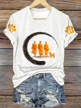 V-Neck Retro Walk In Peace Like Aloka Dog Print T-Shirt